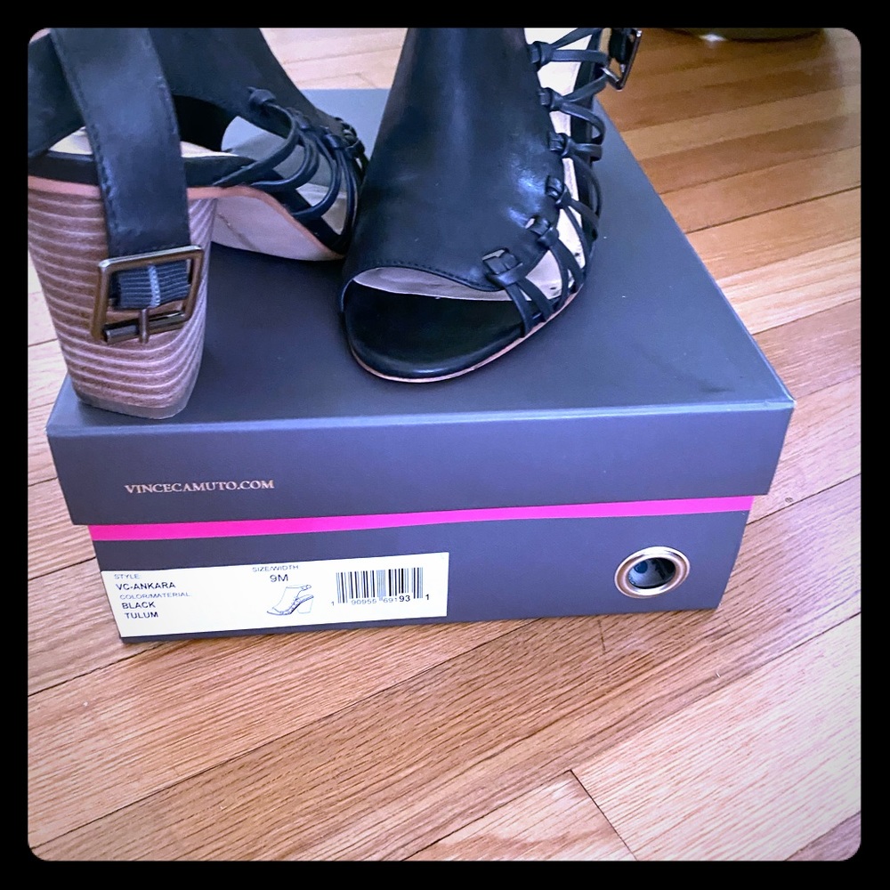 Vince Camuto black leather sandal.